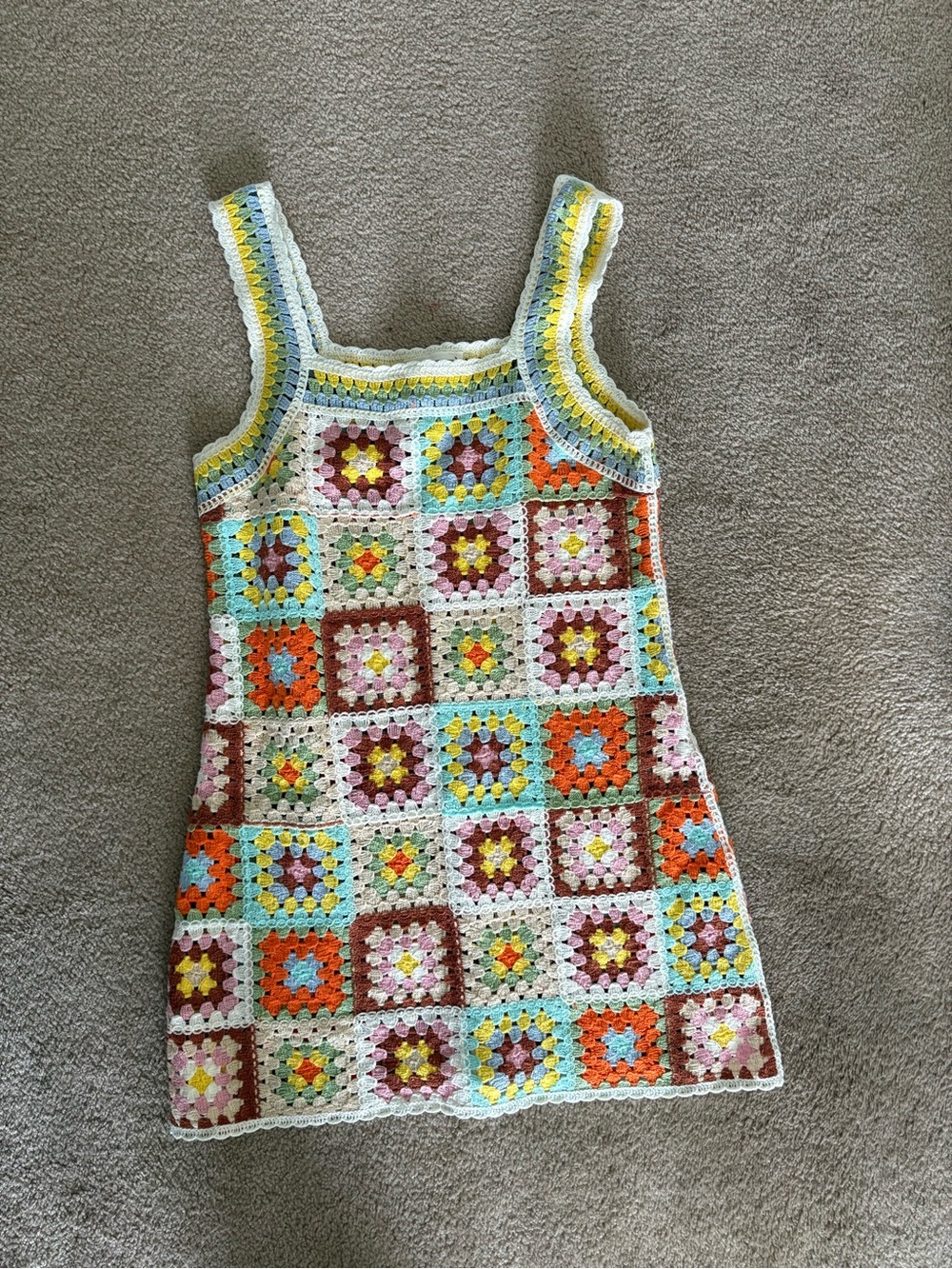Love Riche Crochet Mini Dress in White, Orange, Yellow, Blue, Pink, Brown
